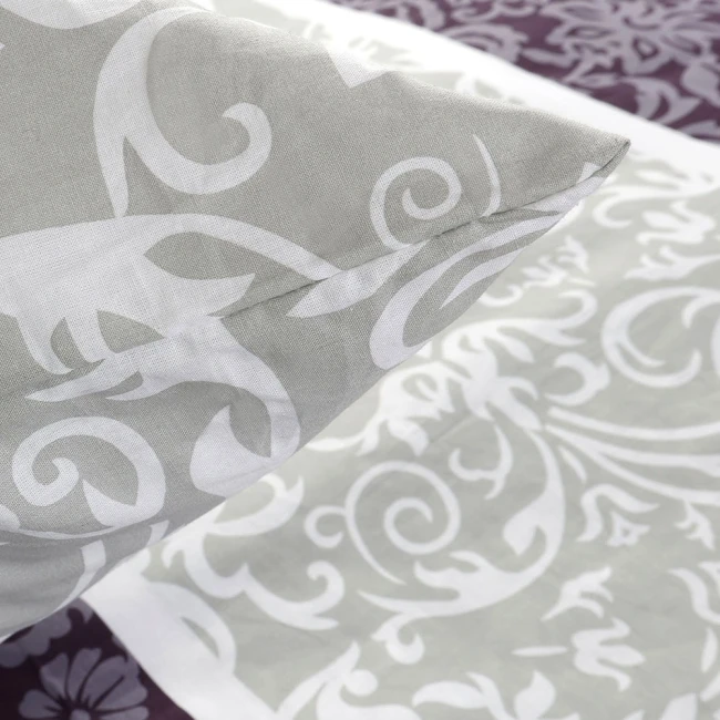 Pościel bawełniana 140x200 Royal Harmony w ornament, fioletowa i szara, Cottonlove