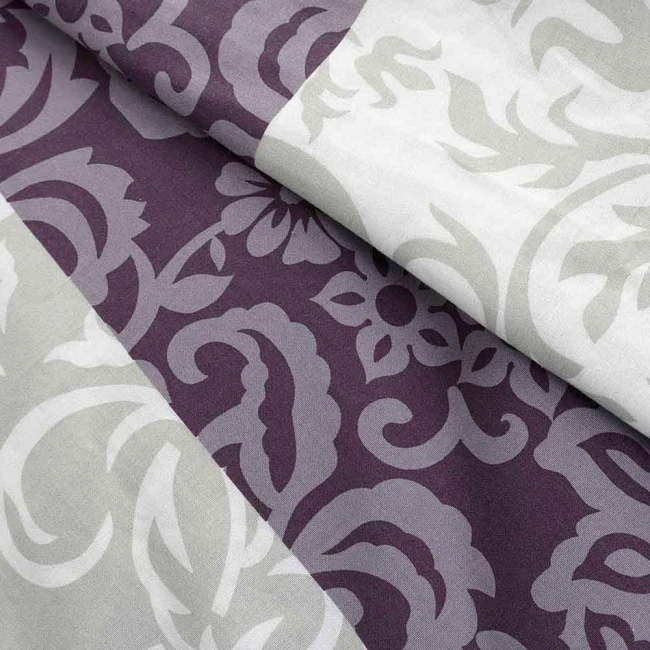 Pościel bawełniana 140x200 Royal Harmony w ornament, fioletowa i szara, Cottonlove