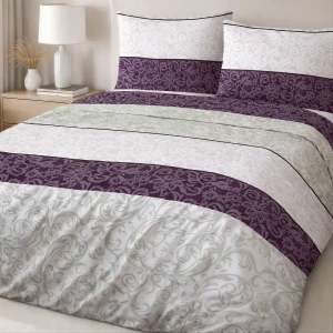 Pościel bawełniana 160x200 Royal Harmony w ornament, fioletowa i szara, Cottonlove