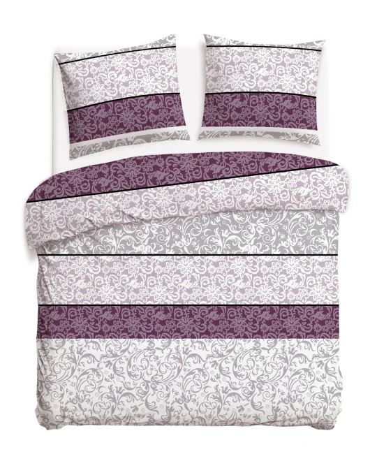 Pościel bawełniana 180x200 Royal Harmony w ornament, fioletowa i szara, Cottonlove