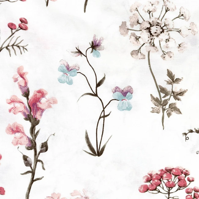 Pościel bawełniana 220x200 Soft Meadow biała w kolorowe wiosenne kwiaty, Cottonlove