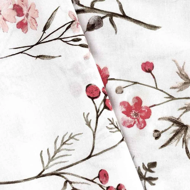 Pościel bawełniana 160x200 Soft Meadow biała w kolorowe wiosenne kwiaty, Cottonlove