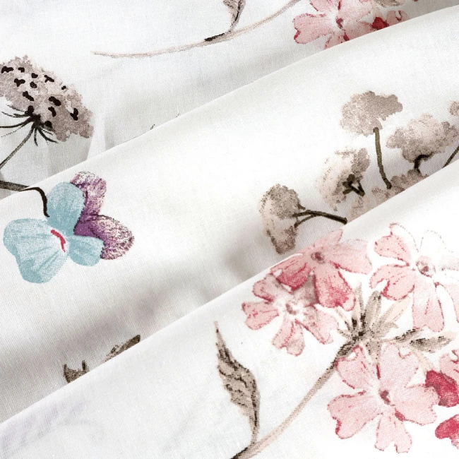 Pościel bawełniana 140x200 Soft Meadow biała w kolorowe wiosenne kwiaty, Cottonlove