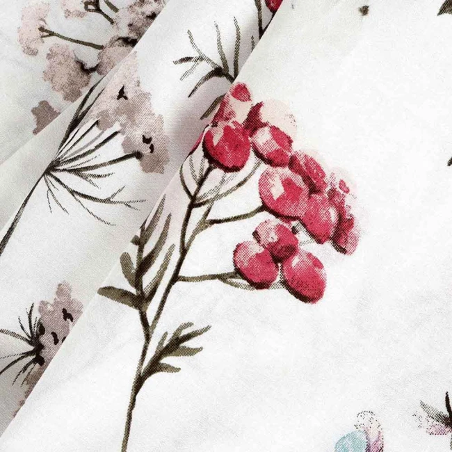 Pościel bawełniana 140x200 Soft Meadow biała w kolorowe wiosenne kwiaty, Cottonlove