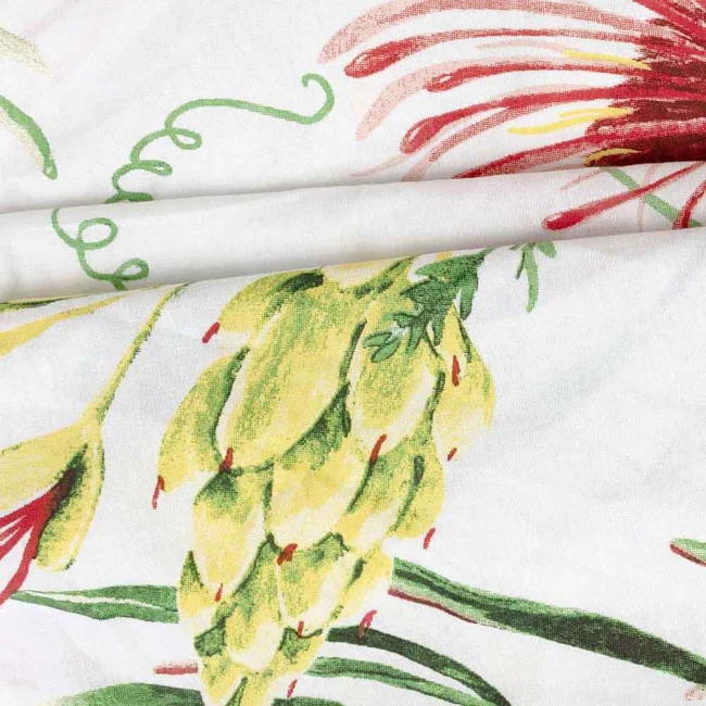Poszewka dekoracyjna bawełniana 40x40 Sunny Bloom biała w kolorowe letnie kwiaty, Cottonlove