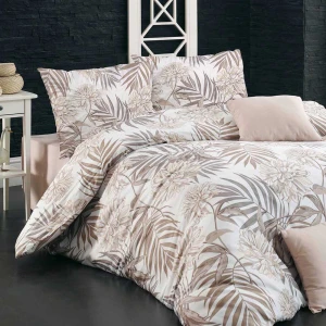 Pościel bawełniana 200x220 Amazing Beige beżowa w dekoracyjne liście, Cottonlove Exclusive