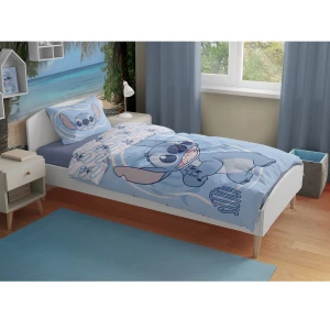 Pościel bawełniana dla dzieci 140x200 Lilo & Stitch, niebieska, dla chłopca