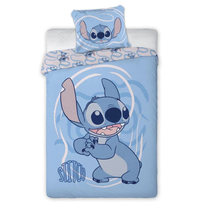 Pościel bawełniana dla dzieci 140x200 Lilo & Stitch, niebieska, dla chłopca