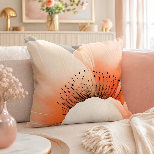  Poszewka satynowa 40x40 Satynlove Premium szara z pomarańczowym kwiatem 