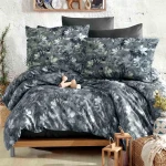 Pościel satyna bawełniana 160x200 Luxury Libera, szara w kwiaty