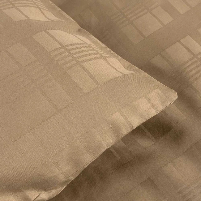 Pościel satyna bawełniana 220x200 Exclusive Marsela Light Brown, brązowa w kratkę