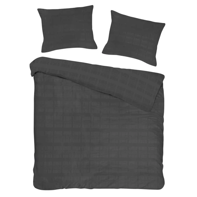 Pościel satyna bawełniana 220x200 Exclusive Marsela Anthracite, ciemno szara w kratkę
