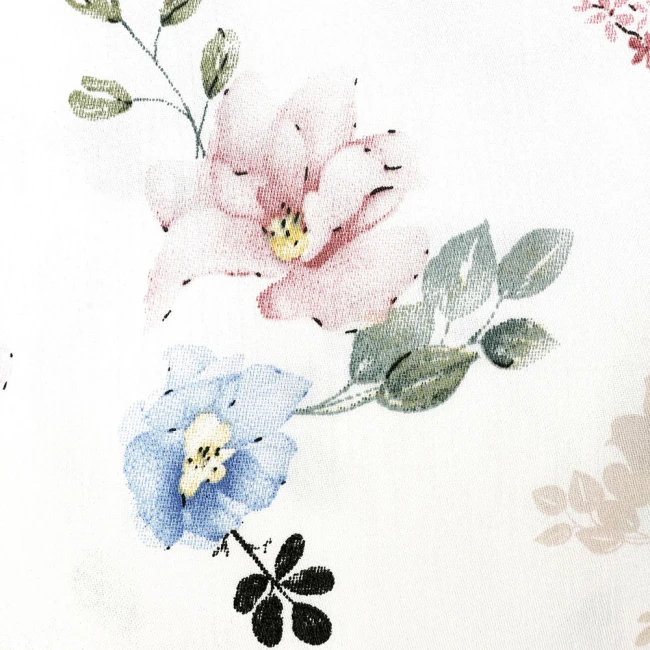 Pościel satyna bawełniana 220x200 Daisy biała w kolorowe delikatne kwiaty, Satynlove