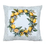 Poszewka dekoracyjna 43x43 biała, w zielony ornament i cytryny
