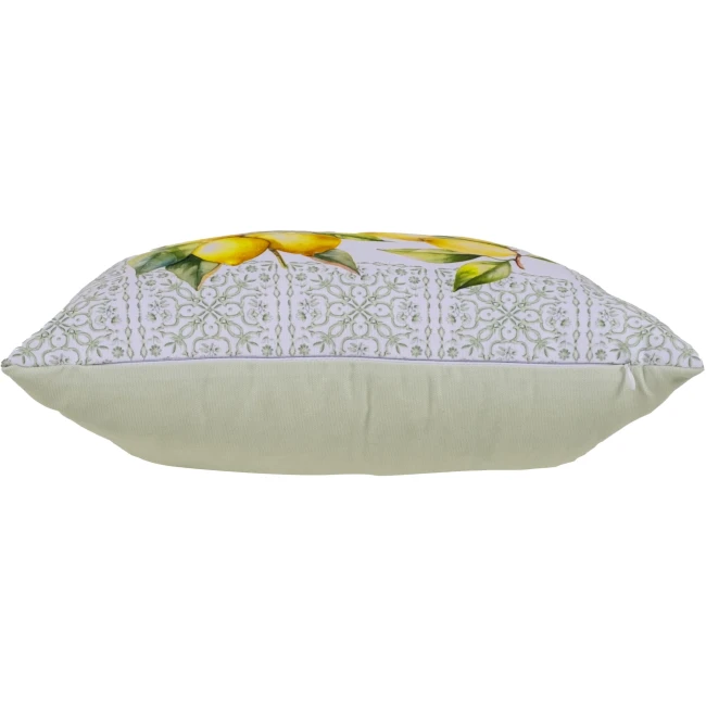 Poszewka dekoracyjna 43x43 biała, w zielony ornament i żółte cytryny