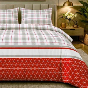 Pościel flanelowa 160x200 Skandia White, czerwona w białą kratę, Flanelove
