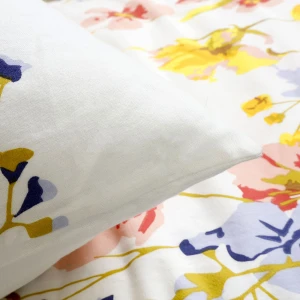 Pościel flanelowa 180x200 Bellis White, biała w kolorowe kwiaty, Flanelove
