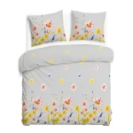 Pościel flanelowa 160x200 Bellis Grey, szara w kolorowe kwiaty, Flanelove