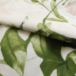Pościel flanelowa 140x200 Selena Green, kremowa w zielone liście i kwiaty, Flanelove