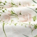 Pościel flanelowa 160x200 Selena Green, kremowa w zielone liście i kwiaty, Flanelove