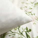 Pościel flanelowa 220x200 Selena Green, kremowa w zielone liście i kwiaty, Flanelove