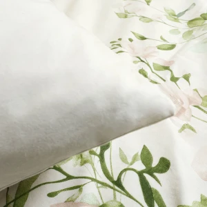 Pościel flanelowa 220x200 Selena Green, kremowa w zielone liście i kwiaty, Flanelove