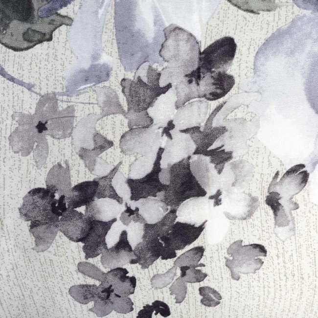 Pościel satyna bawełniana 160x200 Violetta szara w fioletowe kwiaty, Satynlove