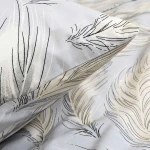 Pościel bawełniana 160x200 Piuma szara w beżowe pióra, Cottonlove