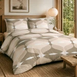 Pościel bawełniana 140x200 Forma Sand beżowa w geometryczny wzór, Cottonlove