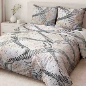 Pościel bawełniana 160x200 Flow szara w falujące linie, Cottonlove