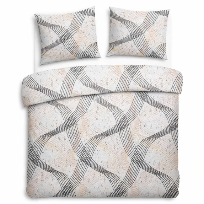 Pościel bawełniana 160x200 Flow szara w falujące linie, Cottonlove