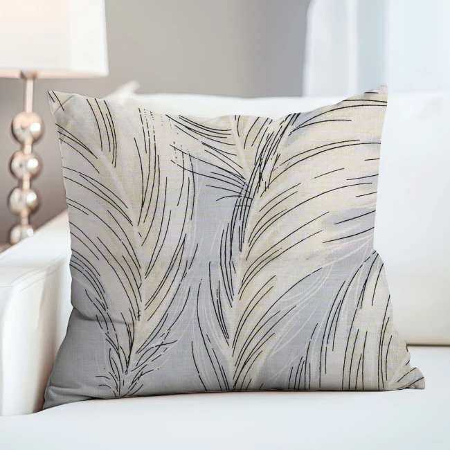 Poszewka dekoracyjna bawełniana 40x40 Piuma szara w beżowe pióra, Cottonlove