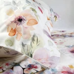 Pościel satyna bawełniana 160x200 Farya, biała śmietanka w kolorowe kwiaty, Luxury Premium