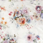 Pościel satyna bawełniana 220x200 Farya, biała śmietanka w kolorowe kwiaty, Luxury Premium
