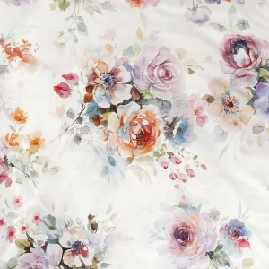 Pościel satyna bawełniana 220x200 Farya, biała śmietanka w kolorowe kwiaty, Luxury Premium