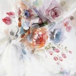 Pościel satyna bawełniana 220x200 Farya, biała śmietanka w kolorowe kwiaty, Luxury Premium