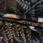 Pościel satyna bawełniana 220x200 Puerto, czarna w kolorowe kwiaty, liście i ptaki, Luxury Premium