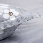 Pościel satyna bawełniana 160x200 Solara, szara w białe kwiaty, Luxury Premium