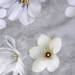 Pościel satyna bawełniana 220x200 Solara, szara w białe kwiaty, Luxury Premium